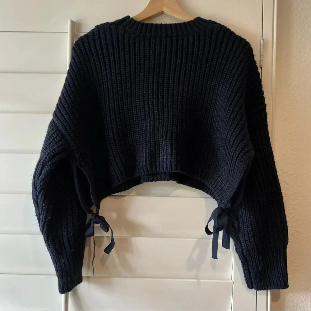 CINQ À SEPT NWT Eddie Cropped Slouchy Side Tie Knit Sweater Crop S - Picture 10 of 11